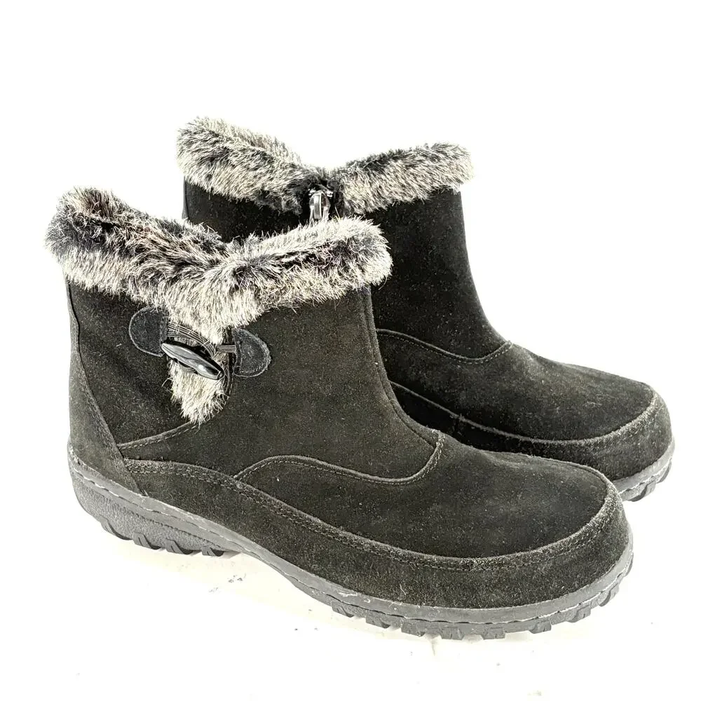 Khombu Gracie Ankle Boots 7 Black NWT Suede Waterproof Fur Booties
